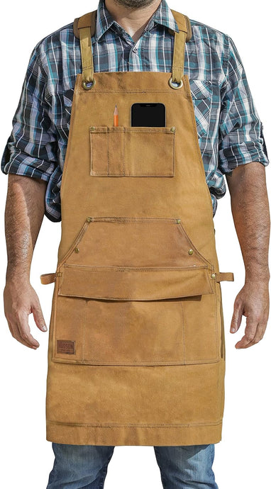 Hudson Durable Goods Home Improvement HDG901W - Heavy Duty 16 oz Waxed Canvas Work Apron - WOODWORKER EDITION