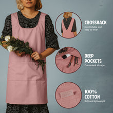 Hudson Durable Goods Cross Back Apron for Women in Rose - Crossback, Deep Pockets, 100% Cotton