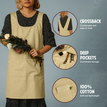 Hudson Durable Goods Smock Cross Back Apron for Women in Biscuit - Crossback, Deep Pockets, 100% Cotton