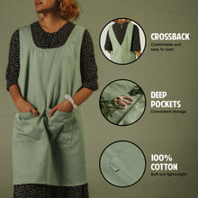 Hudson Durable Goods Smock Cross Back Apron for Women in Eucalyptus - Crossback, Deep Pockets, 100% Cotton