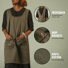 Hudson Durable Goods Pinafore Apron - Crossback Style with Deep Pockets - 100% Cotton Fabric