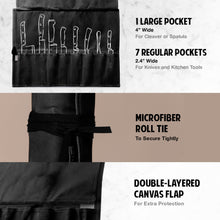 Hudson Durable Goods Premium Waxed Canvas Knife Roll - 1 Large Pocket and 7 Regular Pockets - Double Layered Canvas Flap - Microfiber Roll Tie