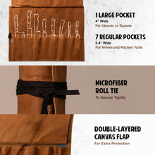 Hudson Durable Goods Premium Waxed Canvas Knife Roll  - 1 Large Pocket & 7 Regular Pockets - Double Layered Canvas Flap - Microfiber Roll Tie