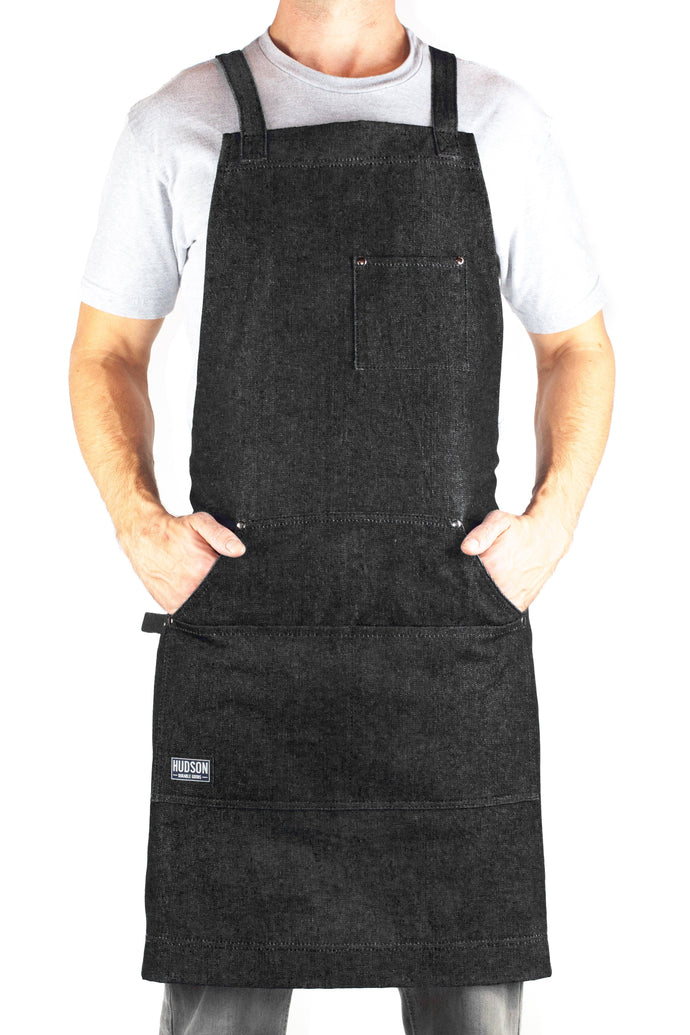 Hudson Durable Goods Home Denim Apron for Kitchen, Grill, and BBQ (Black Denim) - HDG805BD