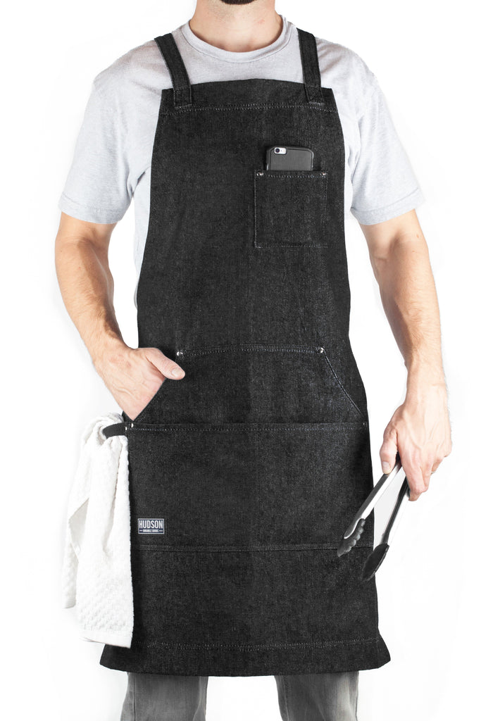 Hudson Durable Goods - Black Denim BBQ, Grill, and Kitchen Apron