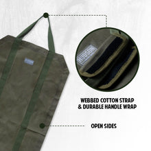 Hudson Durable Goods Premium Waxed Canvas Firewood Carrier - With Webbed Cotton Strap, Durable Handle Wrap, and Open Sides
