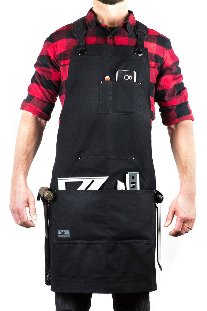 Hudson Durable Goods HDG901D- Heavy Duty 16 oz Waxed Canvas Tool Apron - DELUXE EDITION for woodworking woodshop blacksmith metalmsmith tools gifts and accessories