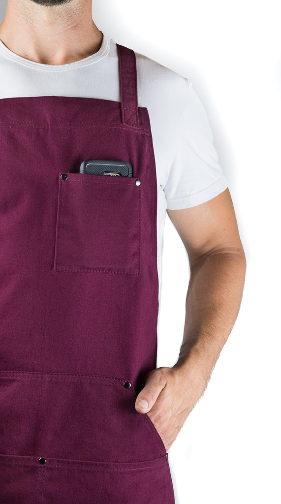Professional Grade BBQ Apron for Kitchen, Grill, and BBQ (Burgundy ...